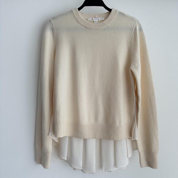 Veronica Beard Sweater Womens Large Cream Merino Wool Silk Layered Pullover - Picture 1 of 8